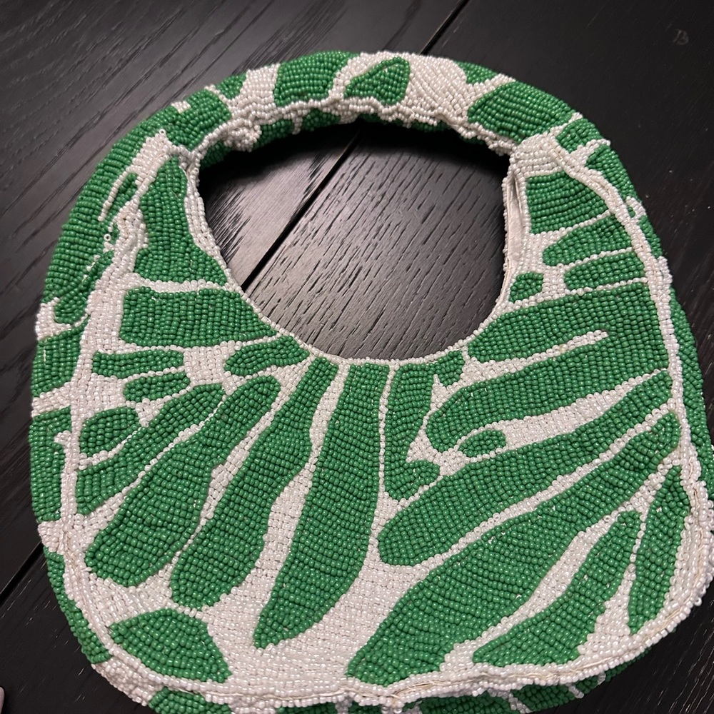 Green and White Beaded Mini Bag Palm Beverly Hills